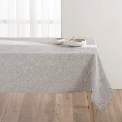 Nappe motif floral tissé jacquard antitâche perle 140x140 cm SELVA PERLA