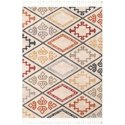 Tapis frangé à motifs ethniques polyester multicolore 170x120 | Maisons du Monde