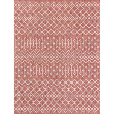 Tapis intérieur extérieur rouge au motif aztèque 70x140 | Maisons du Monde