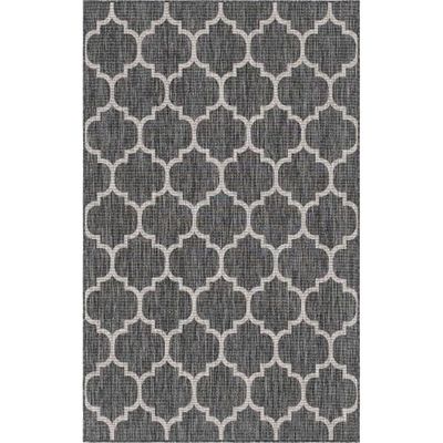 Tapis intérieur extérieur anthracite au motif treillis 70x140 | Maisons du Monde