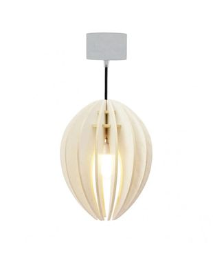 Lampe suspension bois et béton frêne teinté blanc cordon noir | Maisons du Monde