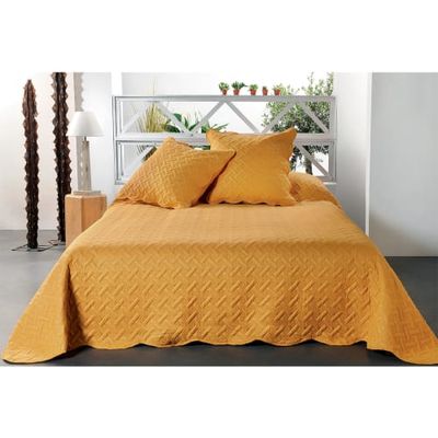 Jeté de lit aux formes géométriques surpiquées polyester jaune 240x180 | Maisons du Monde