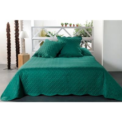 Jeté de lit aux formes géométriques surpiquées polyester vert 260x250 | Maisons du Monde