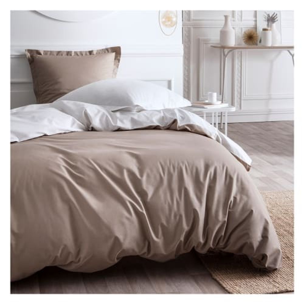 Parure de lit bicolore en Percale coton Beige 220x240 cm | Maisons du Monde