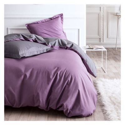 Parure de lit bicolore en Percale coton Violet 240x260 cm | Maisons du Monde