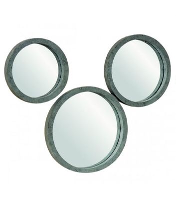 Set de 3 miroirs décoratifs ronds en bois gris | Maisons du Monde