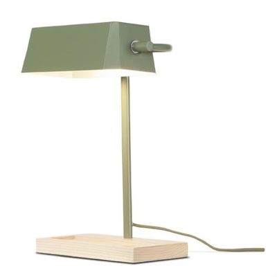 Lampe de bureau bois/métal vert H40cm | Maisons du Monde