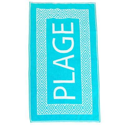 Serviette de plage éponge velours bleue turquoise texty 90 x 170 | Maisons du Monde