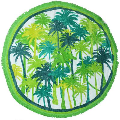 Serviette de plage éponge velours ronde vert palma 150 | Maisons du Monde