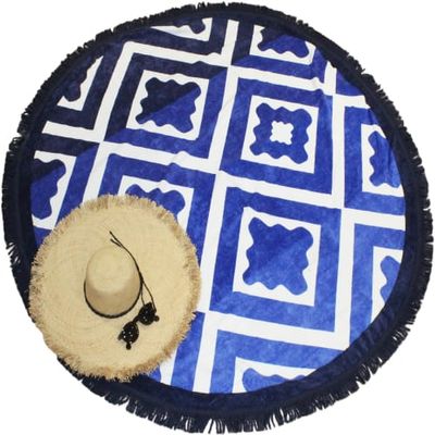 Serviette de plage éponge velours ronde bleue Seramiko 150 | Maisons du Monde