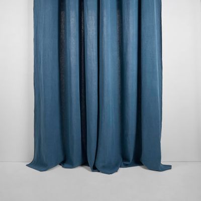 Rideau à oeillets 135x280 cm Bleu et feston en Lin | Maisons du Monde