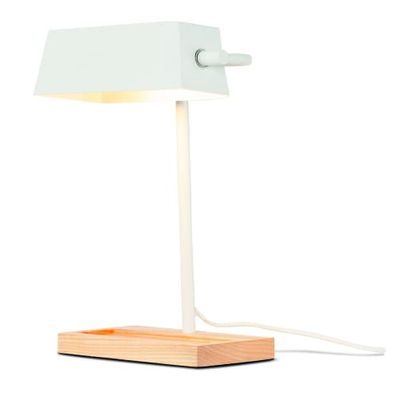 Lampe de bureau bois/métal blanc H40cm | Maisons du Monde