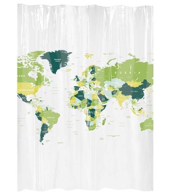 Rideau de douche "carte du monde" plastique vert/blanc x | Maisons du Monde