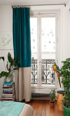 Rideau doublé en velours de coton et lin 140x280 cm canard | Maisons du Monde