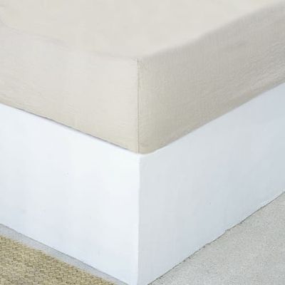 Drap housse en lin lavé 200x200x40 Craie | Maisons du Monde
