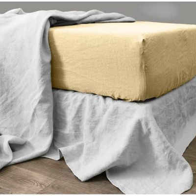 Drap Housse en lin chambray 140x190x30 Jaune curry | Maisons du Monde