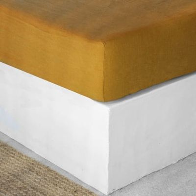Drap housse en lin lavé 200x200x40 Jaune safran | Maisons du Monde