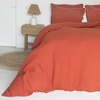 Housse de couette en lin lavé 260x240 Terracotta | Maisons du Monde