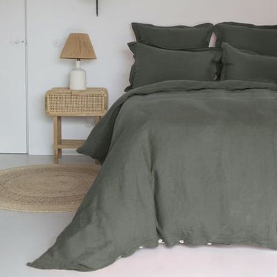 Housse de couette en lin lavé 260x240 Vert kaki | Maisons du Monde