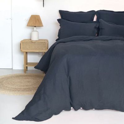 Housse de couette en lin lavé 260x240 Bleu nuit | Maisons du Monde