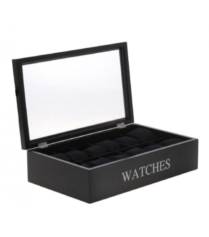 Coffret de rangement pour 12 montres en bois noir 34,2x20,4cm | Maisons du Monde