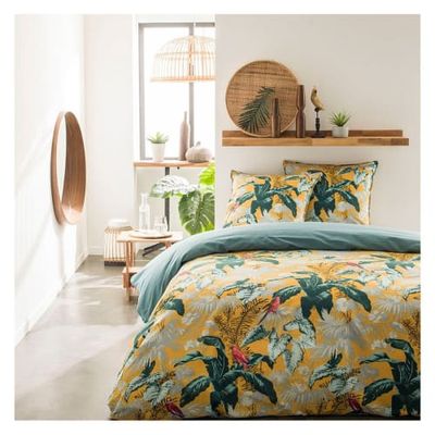 Parure de lit 2 personnes imprimé floral en Coton Jaune 220x240 cm | Maisons du Monde