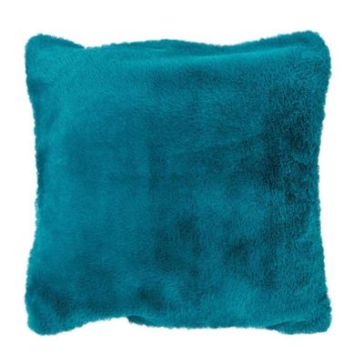 Housse de coussin en imitation fourrure polyester bleu paon 45x45 | Maisons du Monde