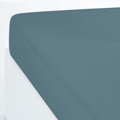 Drap housse coton lavé bleu canard 140x200 | Maisons du Monde