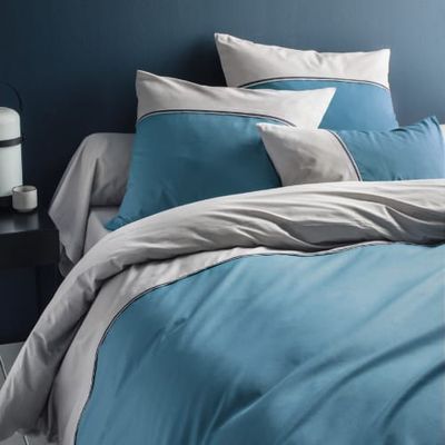 Parure de lit imprimée en coton turquoise 240x260 | Maisons du Monde