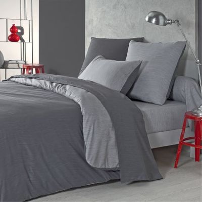 Parure de lit bicolore en polyester gris 240x260 | Maisons du Monde