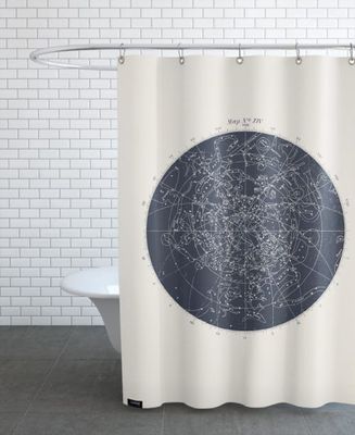 Rideau de douche en polyester en Blanc ivoire & Bleu/150x200 | Maisons du Monde