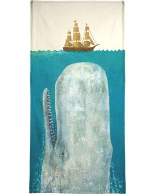 Serviette de plage en éponge-velours en Blanc ivoire & Bleu/90x180 | Maisons du Monde