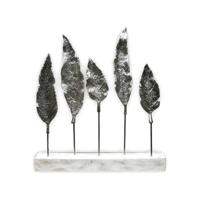 Feuilles en métal sur socle décorat Blanc 50x8x52 cm | Maisons du Monde