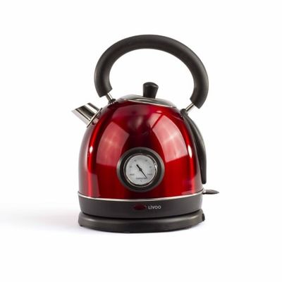 Bouilloire rétro avec thermomètre en acier inoxydable rouge | Maisons du Monde