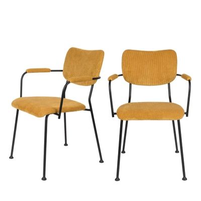 2 fauteuils de table en velours côtelé ocre | Maisons du Monde