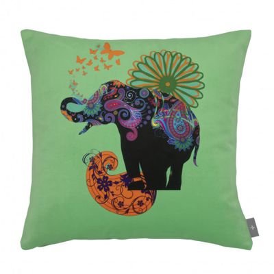 Coussin elephant imprimé sur velours made france vert 47x47 | Maisons du Monde