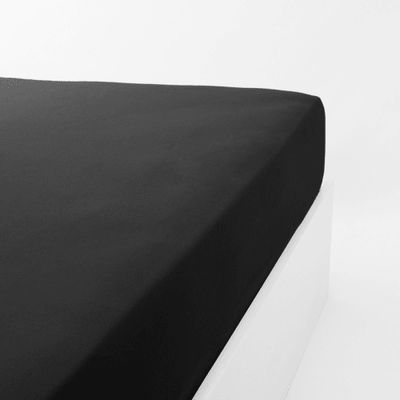 Drap housse jersey extensible en coton noir 180x200 cm | Maisons du Monde