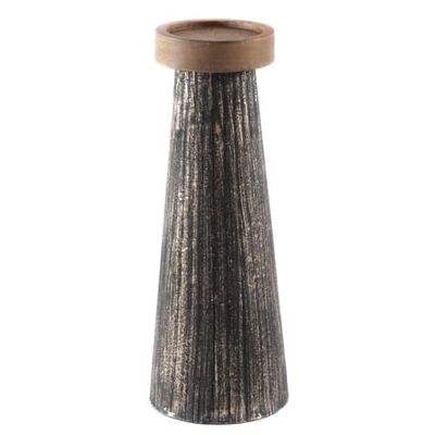 Bougeoir en bois de manguier et métal noir et or | Maisons du Monde
