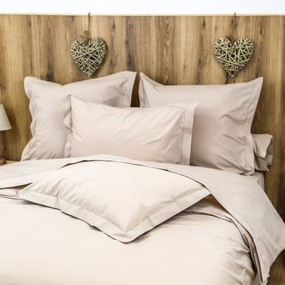 Parure housse de couette 200 fils en coton beige foncé 240x260 cm | Maisons du Monde