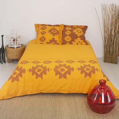 Parure de lit imprimée ethnique coton curry 220x240 | Maisons du Monde