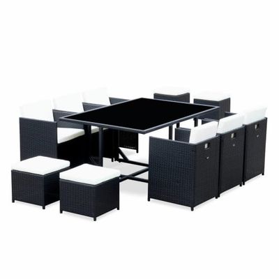 Ensemble de jardin noir table en résine tressée à places | Maisons du Monde