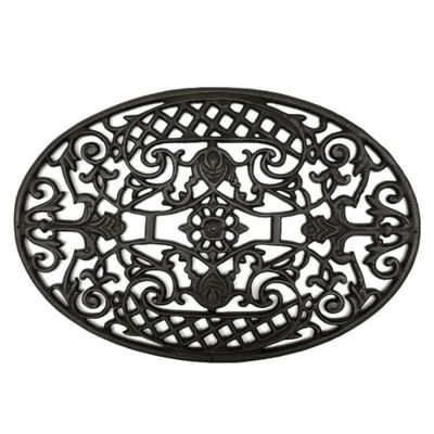 Gratte pied d'entrée paillasson tapis en fonte ovale marron 70x48 | Maisons du Monde