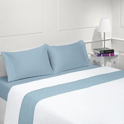 Parure de drap flanelle en coton bleu 140x190 cm | Maisons du Monde