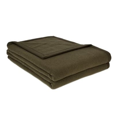 Couverture Douce Tempérée en Laine Tempéré Vert kaki clair 220x240 cm | Maisons du Monde