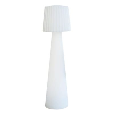 Lampadaire sans fil abat jour ondulé plastique blanc H110cm | Maisons du Monde