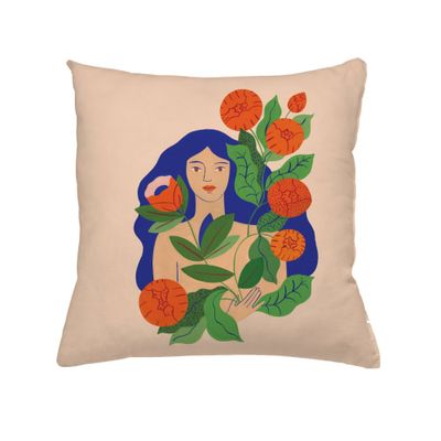 Coussin en coton femme bouquet 60x60 cm | Maisons du Monde