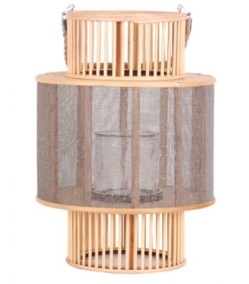 Lanterne ronde en bois et bougeoir en verre H38cm | Maisons du Monde