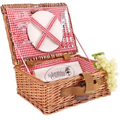 Panier pique-nique en osier Solo tissu vichy rouge 1 personne | Maisons du Monde