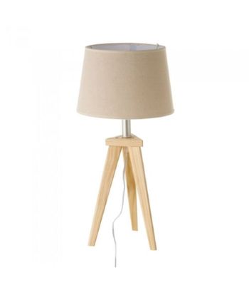 Lampe à poser trépied en bois et abat-jour beige H55,5cm | Maisons du Monde