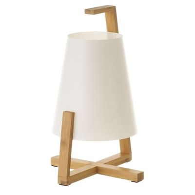 Petite lampe de table en bambou et abat-jour blanc H32cm | Maisons du Monde